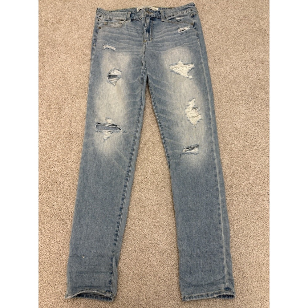 Y2K Women's Abercrombie & Fitch Light Wash Skinny Jeans Holey Distressed Size 8